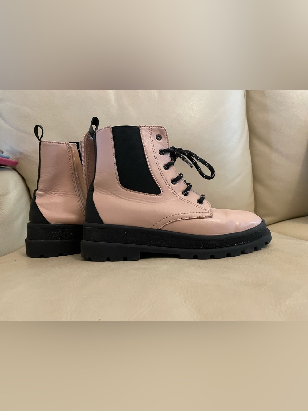 wonder nation Pink and Black Lace-Up Lug Boots